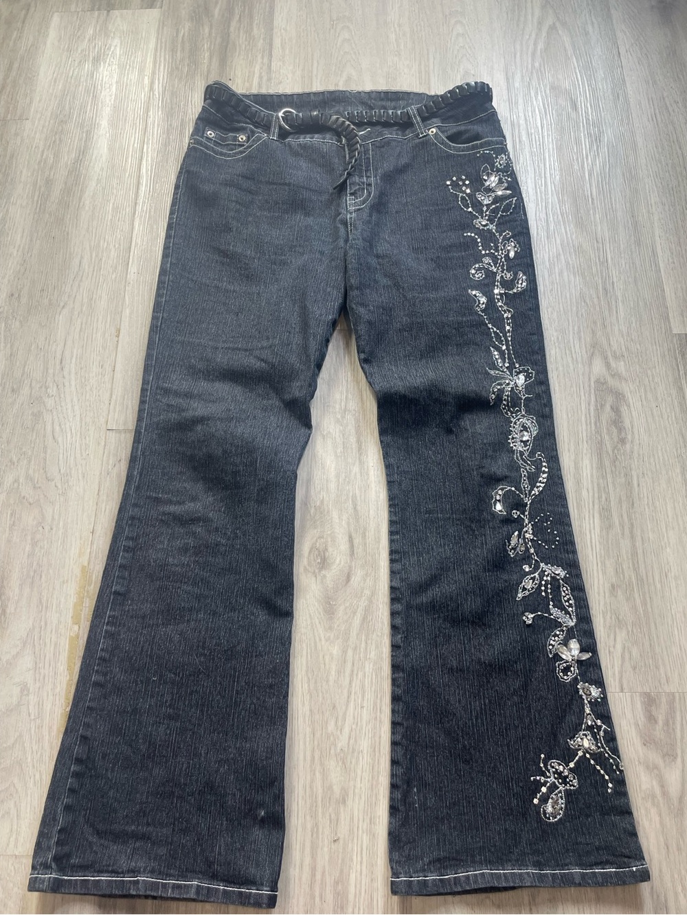 metrostyle Black Flare Jeans with Silver Embellished Side